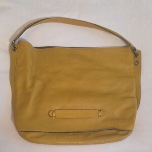 Longchamp Leather Shoulder Bucket Bag, Mustard Brown